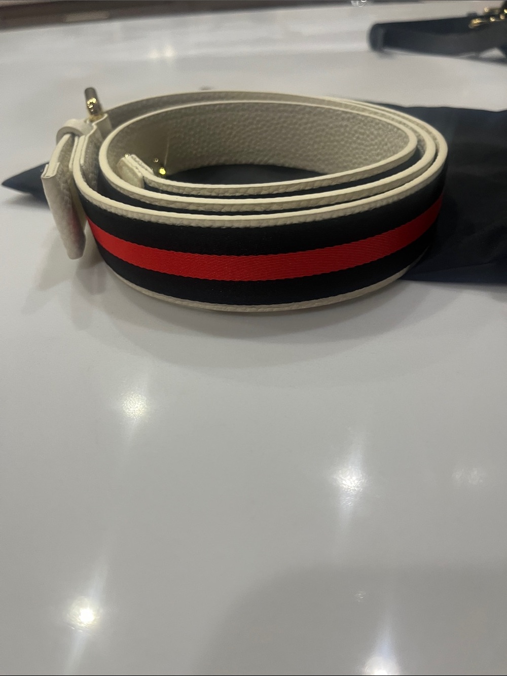 Bandolier White Strap with Navy and Orange Accent and Gold Hardware - Picture 7 of 7